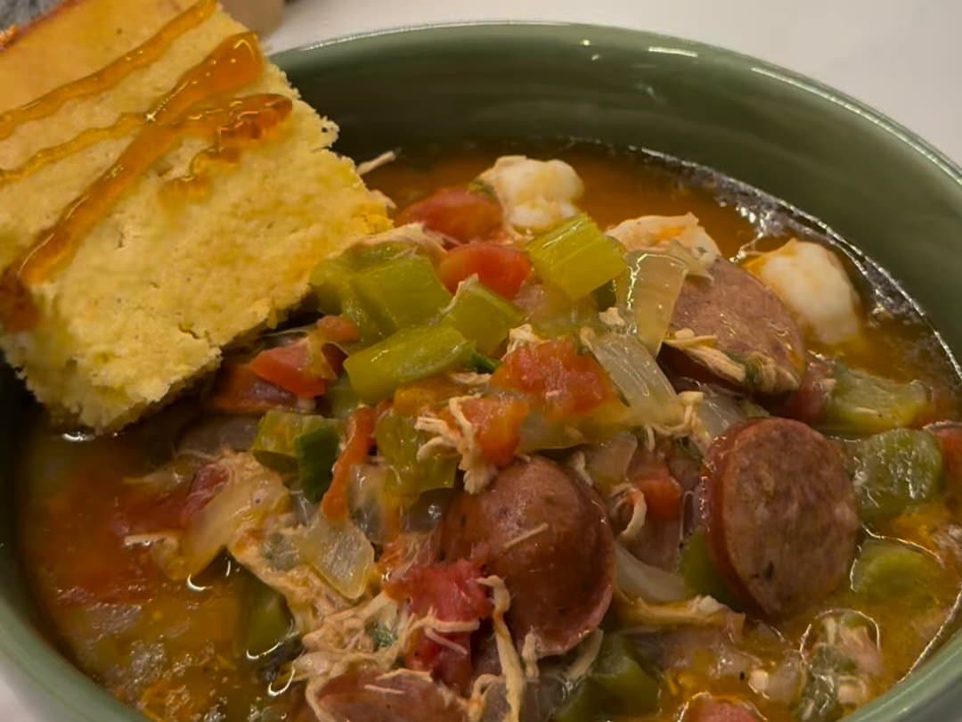 Chicken, Sausage & Shrimp Gumbo — finished dish