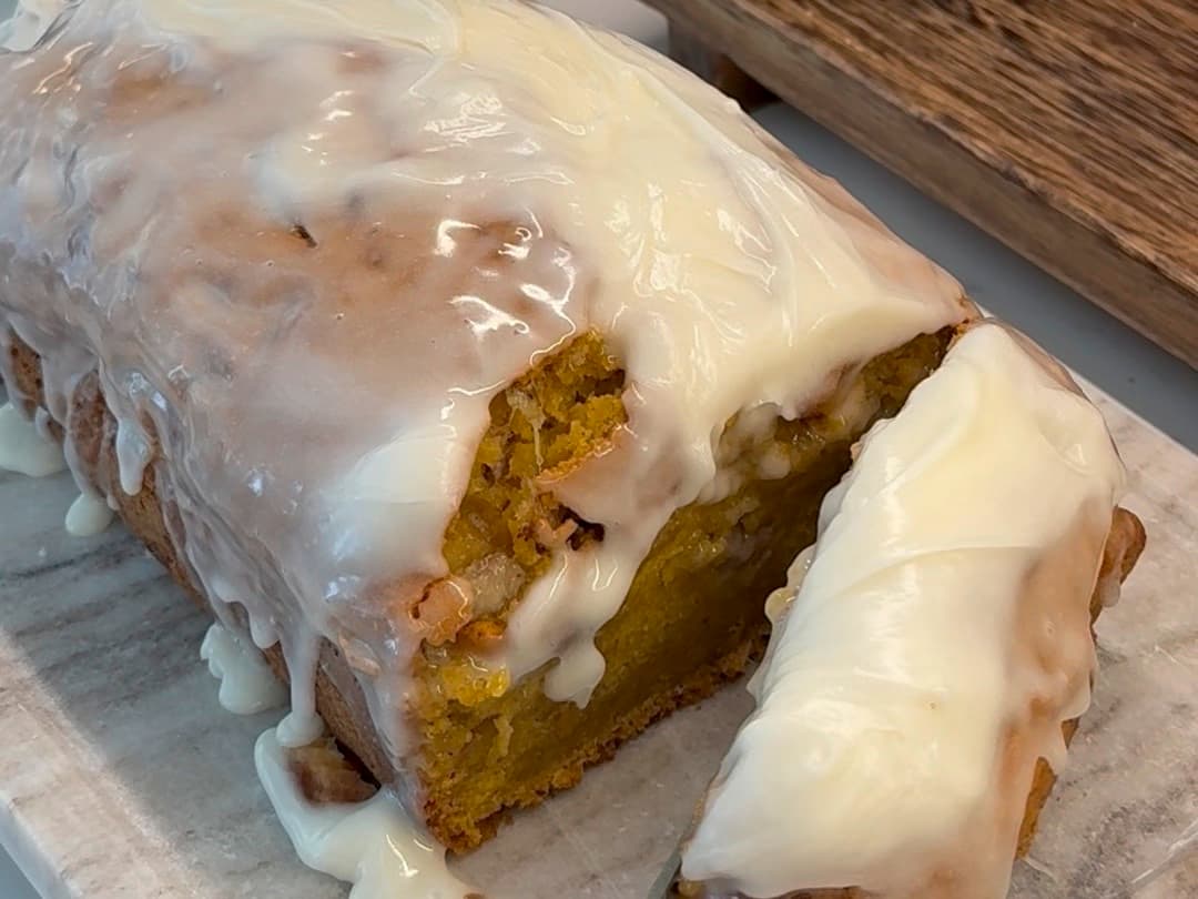 Pumpkin Banana Bread with Cream Cheese Frosting — finished dish
