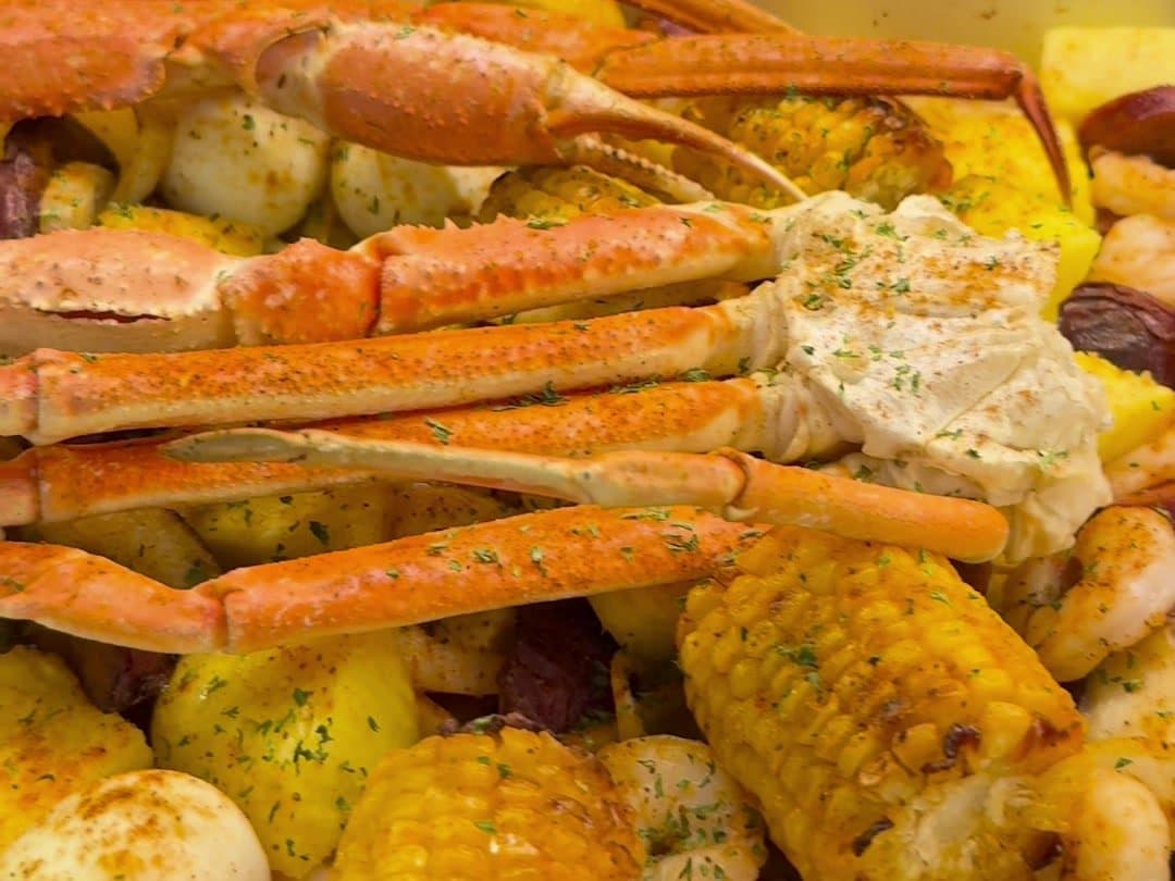 Sheet Pan Low Country Boil with Pineapple — finished dish