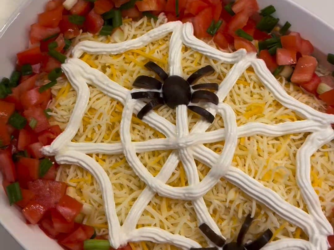 5-Layer Spider Taco Dip — finished dish